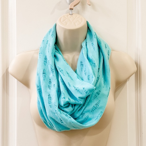 Turquoise Distressed Infinity Scarf Lightweight T Shirt Summer Scarf Artsy - Picture 2 of 5